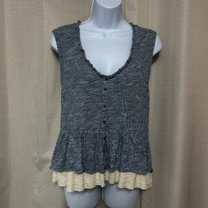 Pilcro Sleeveless Chrissy Ruffled Peplum Babydoll Top Women's Size XS Navy Cream